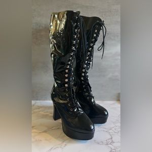 LIKE NEW | Funtasma by Pleaser Exotica-2020 Black Patent Lace Up Boots, Size 9